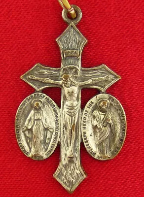 Vintage JESUS MARY JOSEPH Crucifix Medal BE WITH US ON OUR WAY Religious Cross • $11.99