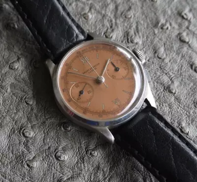 Baume & Mercier Vintage 1950's Salmon Dial Chronograph All Stainless Roman Minty • $975