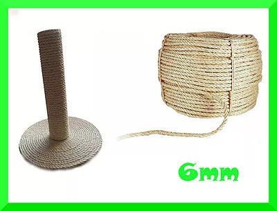 6mm Natural Sisal Rope Twisted BraidedDeckingGardenCat Scratching PostCrafts • £6.03