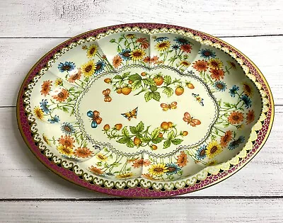 Daher Decorated Ware Flower Butterfly Tin Serving Platter/Plate Made In England • $10