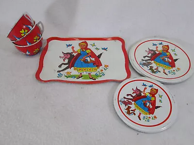 Vintage 1960's Little Red Riding Hood Ohio Art Tin Metal Tea Party Set • $24.99