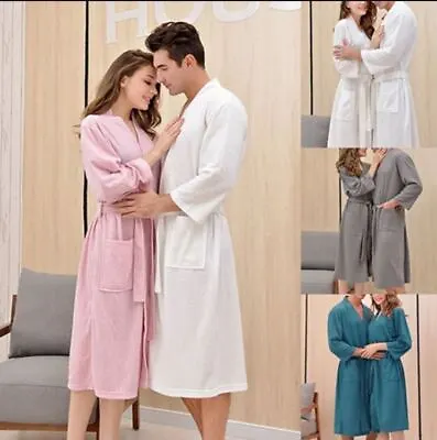 Cotton Kimono Type Waffle Bath Robe Unisex Hotel Quality Dressing Spa Gown • £15.99