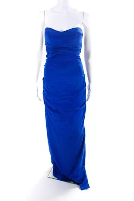 Nicole Miller Womens Sweetheart Neck Strapless Ruched Gown Royal Blue Size 4 • $41.49