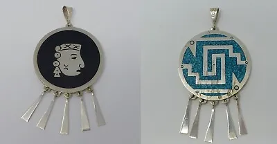 Hecho En Mexico Sterling Silver 925  Reversible Pendant Aztec Design • $29