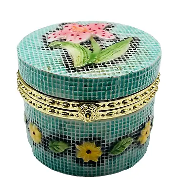Vintage Porcelain Peint Floral Enameled Pattern Mosaic Round Trinket Box 2 X2.5  • $14.50