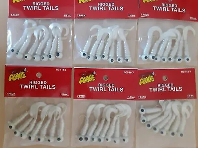 Arkie Rigged Twirl Tails Grub 1/8 Oz Crappie Jig Lot 6 Pack White Pearl 42-piece • $9.99