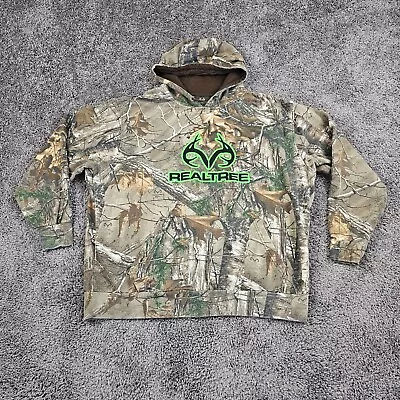 RealTree Hoodie Mens XL Brown Camo Xtra Sweatshirt Pockets Green Logo Hunting • $24.98