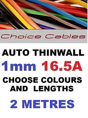 THINWALL AUTOMOTIVE CABLE 1MM CAR BOAT LOOM WIRE 16A 2m 40 COLOURS 1.0mm 2 METRE • £3.03