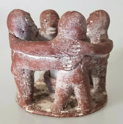 Circle Of 4 Friends Holding Arms Mexican Folk Art Pottery Votive Candle Holder  • $18