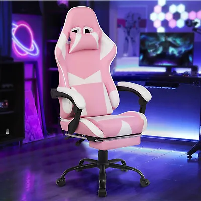 Gaming Chair Executive Office Computer Racing Recliner W/ Footrest Pink PU Seat • $159.89