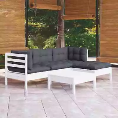 VidaXL 5 Piece Garden Lounge Set With Cushions White Pinewood AUS • $675.24