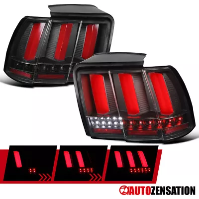 Fit 1999-2004 Ford Mustang Black Red Sequential LED Tail Lights Rear Lamps 99-04 • $163.99