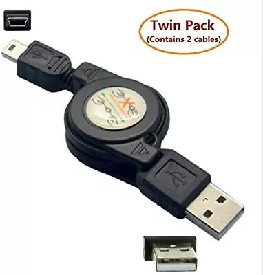 PTC Twin Pack - 2 Of 29.5-INCH Retractable USB2.0 A To 5-Pin Mini-B Cables • $8.99