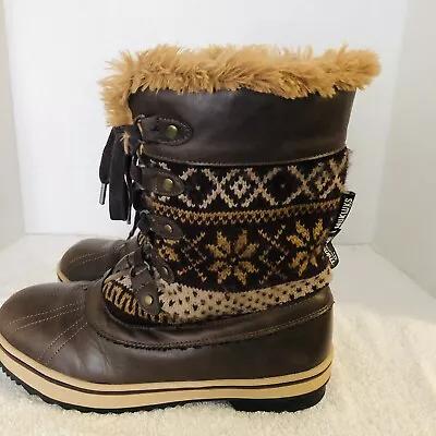 MukLuks Thinsulate Women’s Fair Isle Faux Fur Lace Up Lined Boots Sz 8 • $24.95