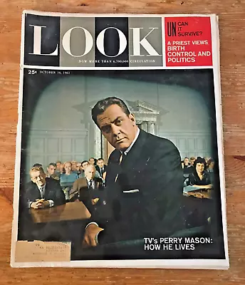 Vintage Look Magazine October 10 1961 TVs Perry Mason Raymond Burr • $11.99