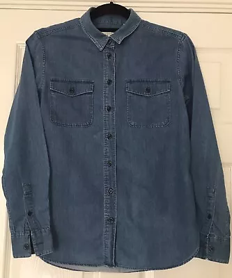 JACK WILLS Size 6 Boyfriend Denim Shirt Blue Casual Chambray Button Down Pockets • £10