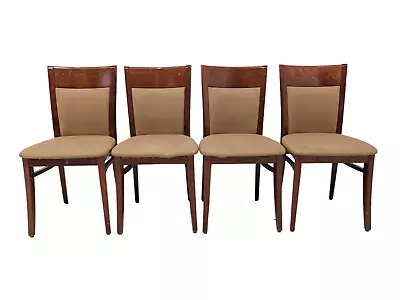 DINING CHAIRS 4 Solid Mahogany Check Pattern Seat Cushions Curved Backs  • £29