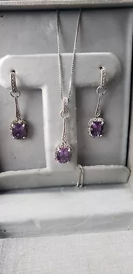 Zales Sterling Silver Amethyst  Necklace And Earrings Set • $140