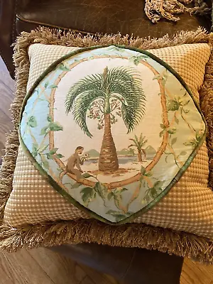 Custom Made Decorator 21 X 21  Fringed Tropical Pillow~Monkey & Palm Tree • $45
