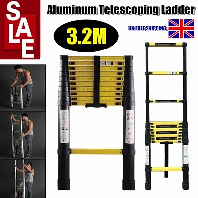 3.2M Multi Function Aluminum Staright Ladder 10.5FT Telescoping Ladder 150KG Max • £66.97