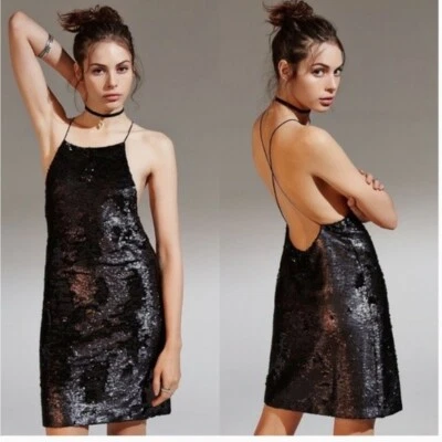 $7.95 • Buy Ecote Dress Size XS Urban Outfitters Black Sexy Spaghetti Sequin Mini Club Party
