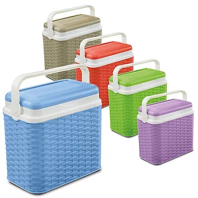 10 Litre Rattan Design Small Cooler Box Camping Beach Picnic Travel 1 Ice Pack • £6.49