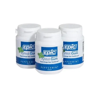 3 X Epic Xylitol Gum Peppermint 50 Pieces Sugar-Free Dental Care Chewing Gum • $48.99