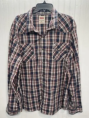 Levis Pearl Snap Western Shirt XXL Men's Plaid Long Sleeve Button Up 2XL • $13.65