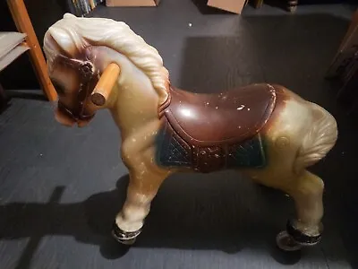 Blazon 1965 Child's Miniature Riding Horse 16  Tall Blow Mold On Wheels Vtg Toy • $89.99