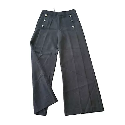 Zara Basic Straight Leg Pants Trousers Women's Size M Black Pleated Button • $17.99