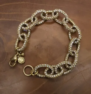 J Crew Gold Tone Clear Pave Rhinestone Chunky Oval Link Bracelet 7 Inches Euc • $14.95
