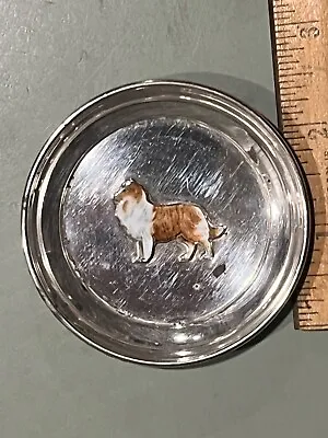 C.1900 Enameled Sterling Silver Border Collie Dog Dish 2.75”  Udall Ballou • $157.49