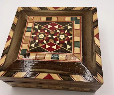 Trinket Box Handmade Wood  Syria Marquetry Inlaid Mosaic  3 1/2” • $22.99