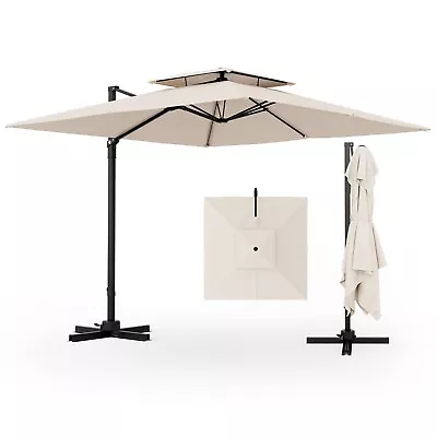 Cantilever Patio Umbrella Outdoor Square Offset Umbrella W/ 360°Rotation Parasol • £139.95