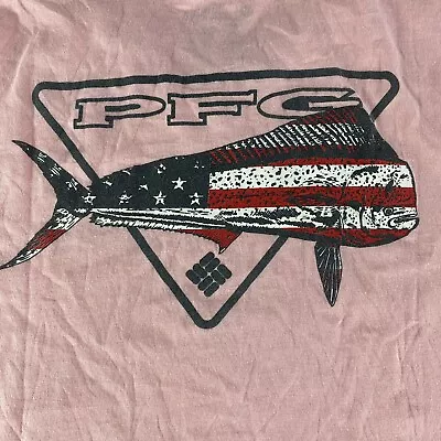 Columbia PFG Shirt Adult Large Mahi Fishing Graphic Tee American Flag Pink Mens • $12.59