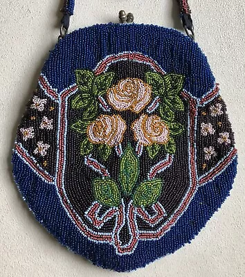 $39 • Buy Antique Vintage Blue Floral Beaded Purse Handbag