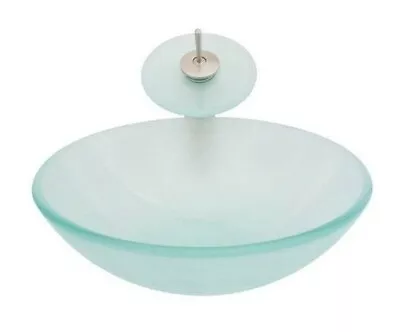 £179.99 • Buy PREMIUM FROSTED Bathroom GLASS Wash Basin Bowl Sink Bowl Waterfall Brass Tap