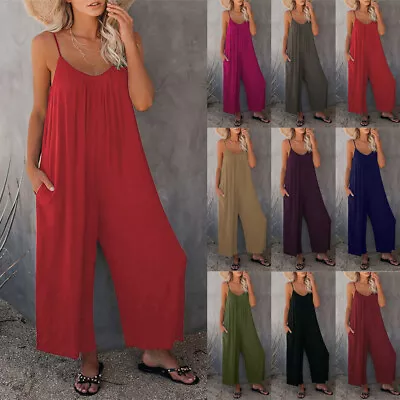 £13.67 • Buy Ladies Womens Baggy Loose Jumpsuit Playsuit Harem Long Pants Dungarees Plus Size