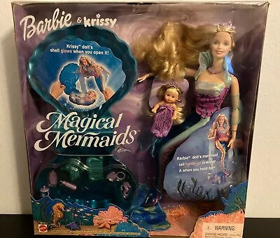 Vintage 2000 Barbie & Krissy MAGICAL MERMAIDS Dolls Light Up Seashell NRFB • $80