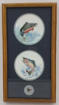 Vintage 1989 1990 Royann Baum Prints Trout Fly Fishing Framed Matted Signed • $55