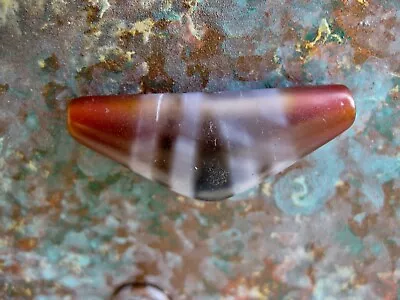 Vintage Banded Agate Bead Curved Boomerang Tibet • $34.99