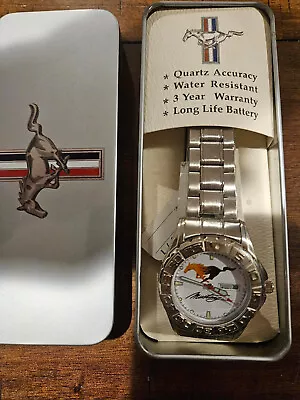 Mens Ford Mustang Stainless  Steel Watch  With White Face Day Date Brand New • $55