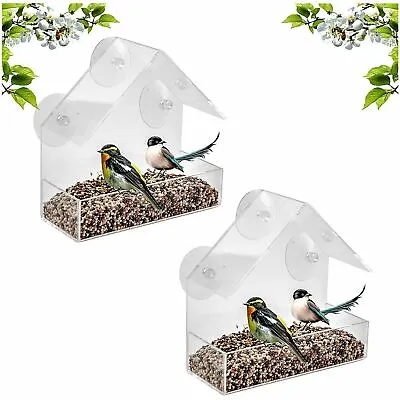 £8.95 • Buy 2 X Window Bird Feeder Wild Table Hanging Suction Perspex Clear Viewing Seed Nut