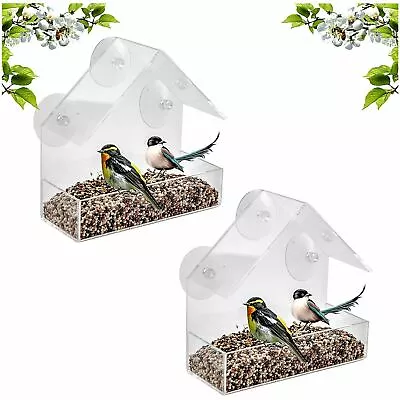 2 X Window Bird Feeder Wild Table Hanging Suction Perspex Clear Viewing Seed Nut • £8.95