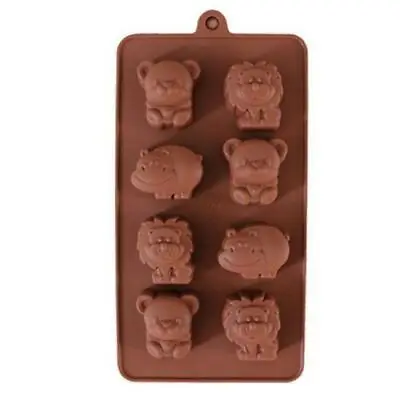 8 Animals Lion Bear Hippo Silicone Mould Chocolate Fondant Jelly Ice Cube Mold • £2.35