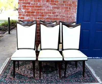 Set Of 6 Antique Teak Wood Mid Modern Century Dining Chairs • $2000