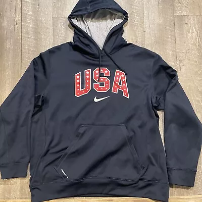 Nike Team USA Olympics Hoodie Mens XLarge Blue Therma-Fit  Pullover Sweatshirt • $33