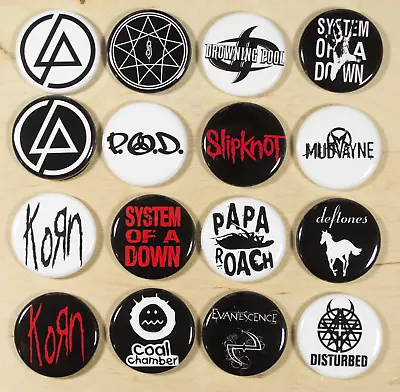 Nu Metal Bands 1.25 Inch Buttons Set Of 16 Pins Badges Alternative 90s • $18.99