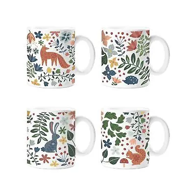 Set Of 4 Woodland-Themed Mugs Forest Autumnal Fox Bunny Coffee Tea Cup • £12.95