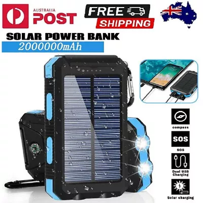 $19.97 • Buy 2000000mAh Solar Power Bank Panel 2 USB Portable Phone Charger External Battery